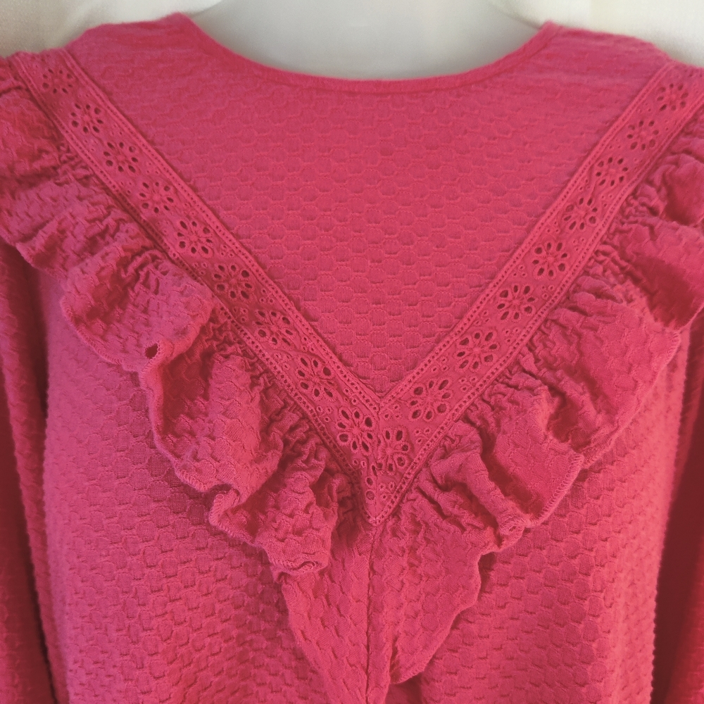 J.Crew Hot Pink Ruffle blouse - Picture 3 of 8